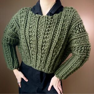 Green Cropped Knitted Sweater